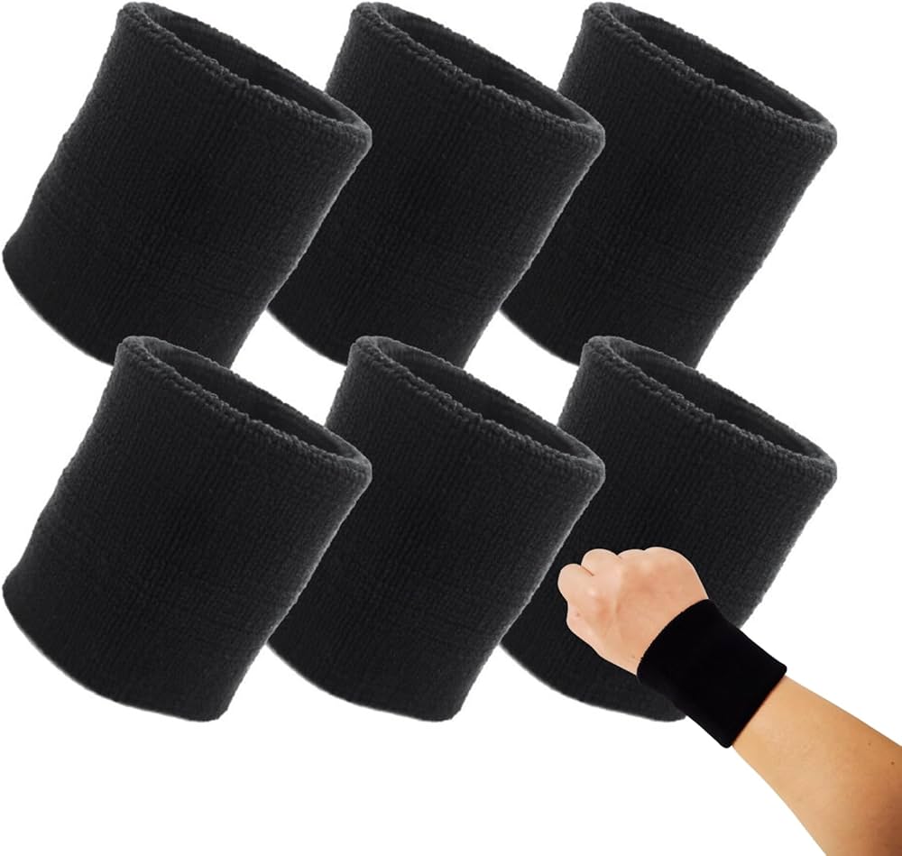 Amazon | リストバンド 6個セット 黒 吸水 【適度な厚み】 汗ふき