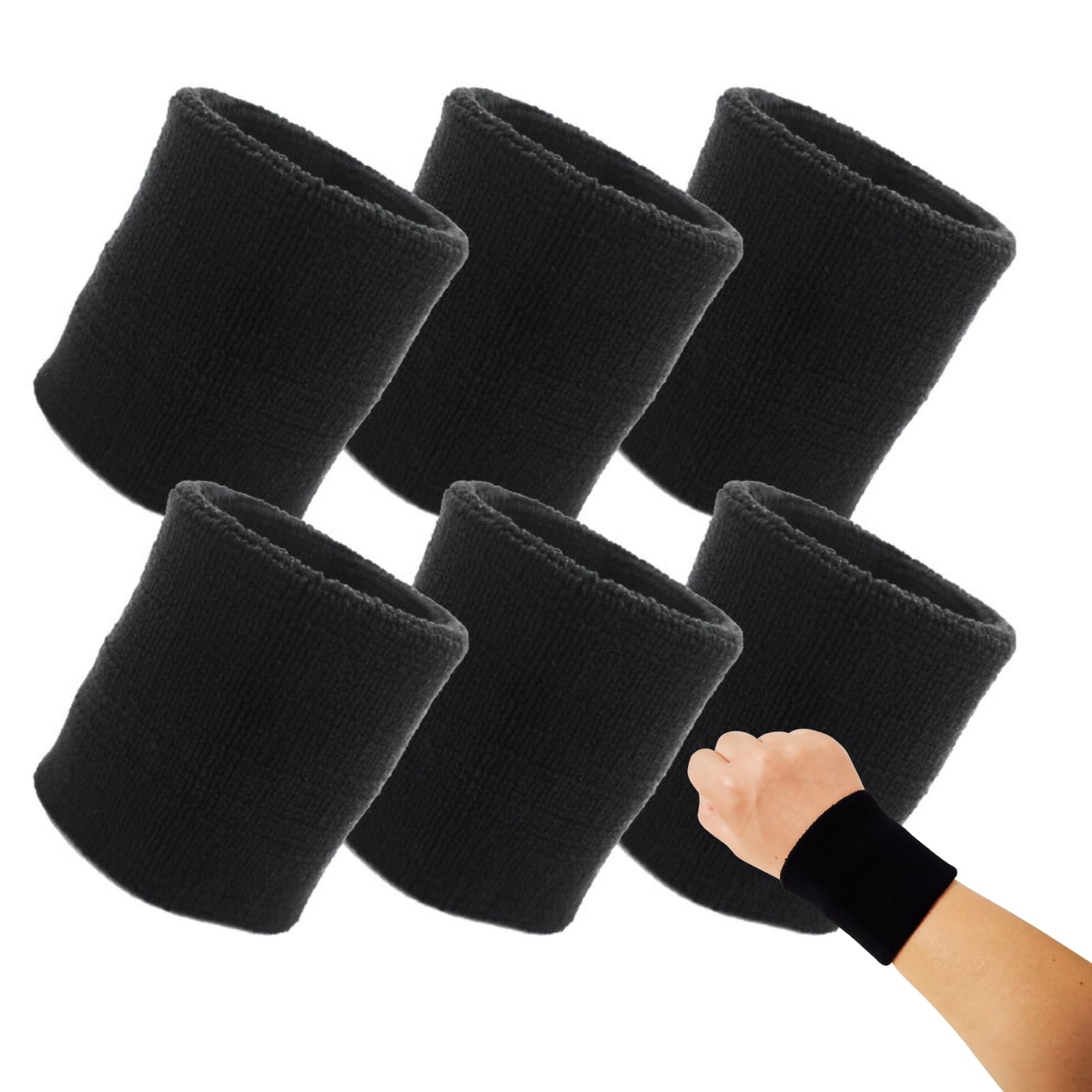 リストバンド Amazon | リストバンド 6個セット 黒 吸水 【適度な厚み】 汗
