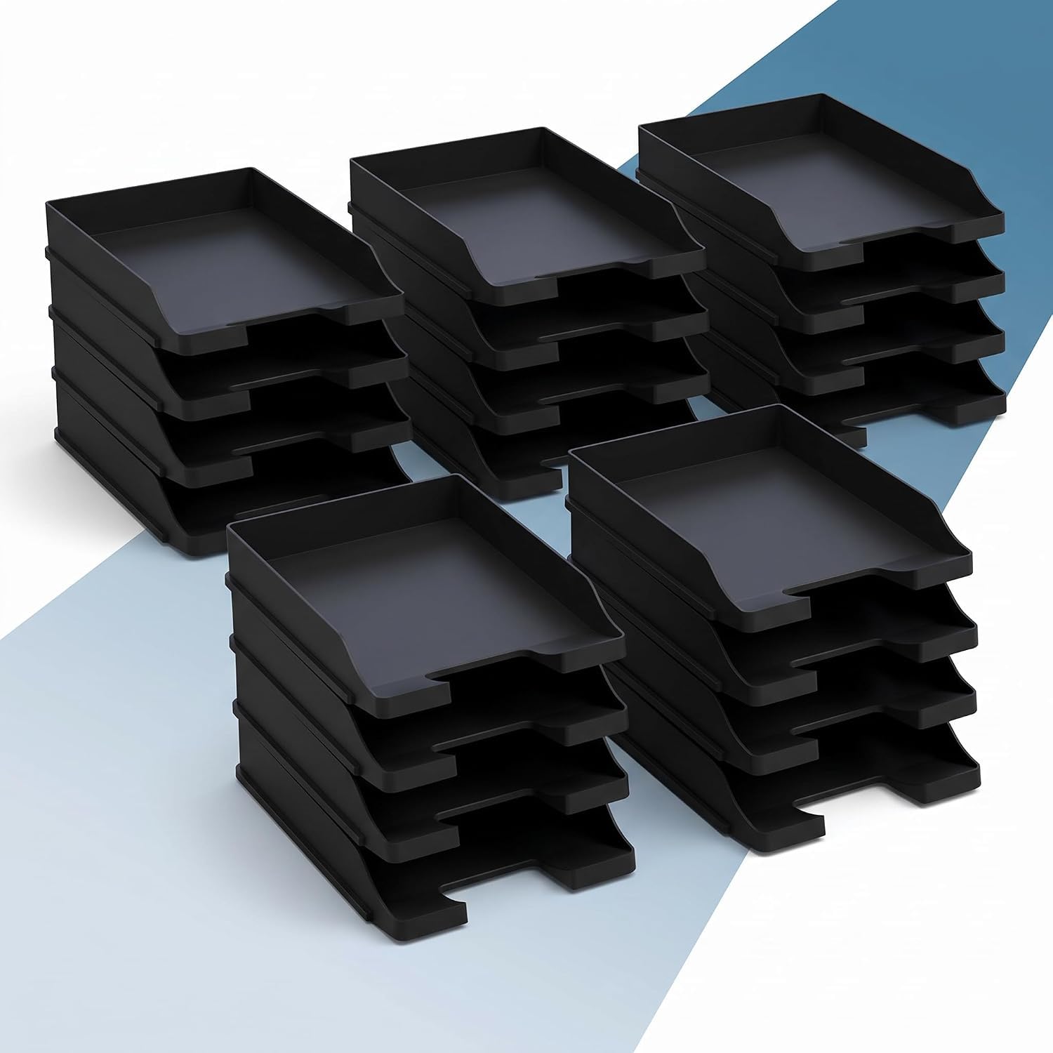 Detectalia Corbeilles à Courrier en Plastique, Lot de 20, Format A4, Noir - Organisateur de Bureau et Corbeille Postale Empilable pour Bureau, A4+,Noir Lot de 20