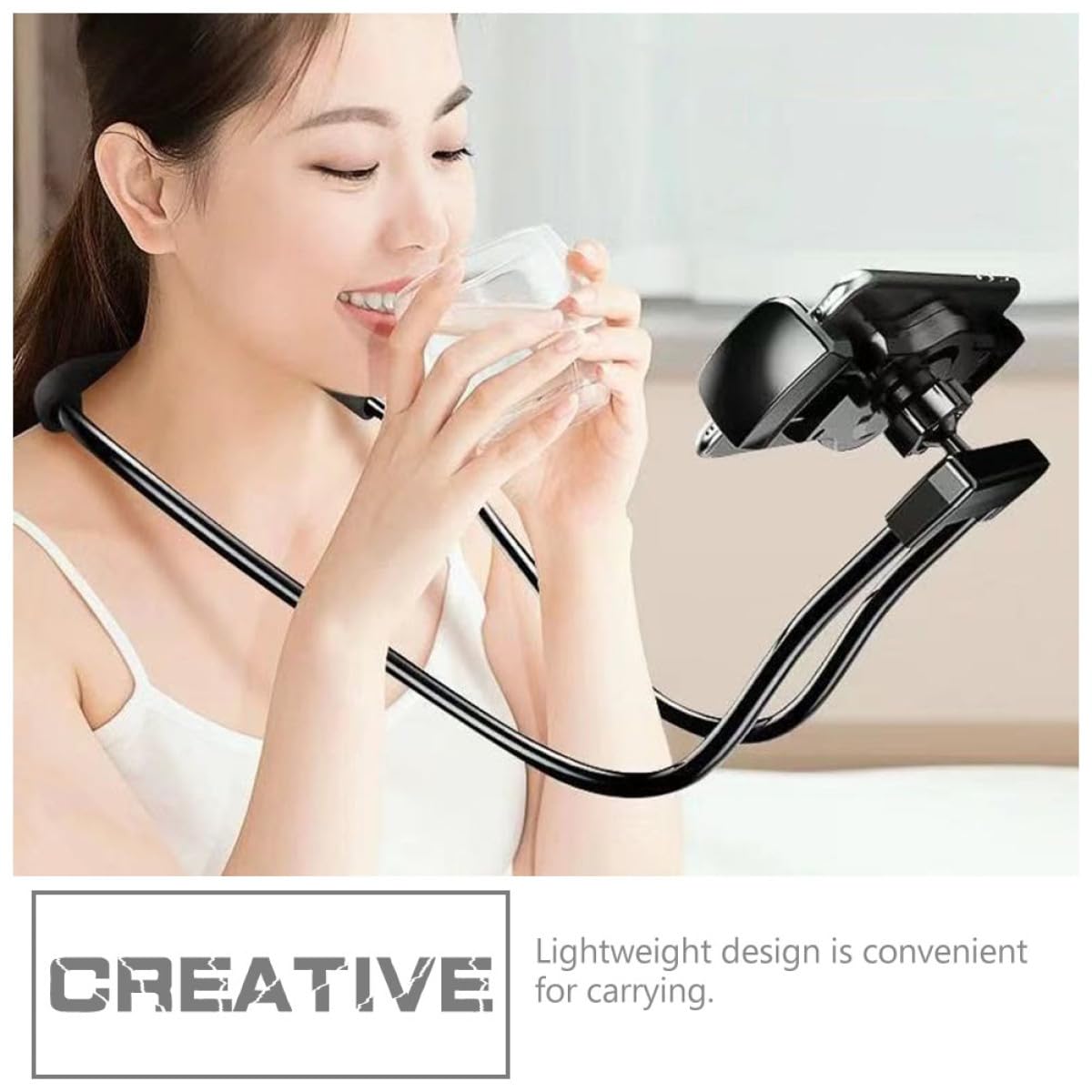Soporte Silicona para Negro Cuello Teléfono Móvil Colgar de Brazo Flexible Aleación de Aluminio y Antichoque para Uso Cómodo