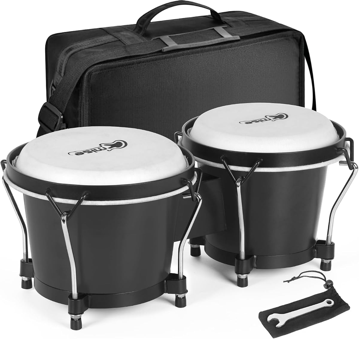 Bongo Drums 6” and 7”, Black Wooden Percussion Instrument Bongos for Adults Beginners,Hand Drum with Carry Bag and Tuning Wrench for Education and Practice