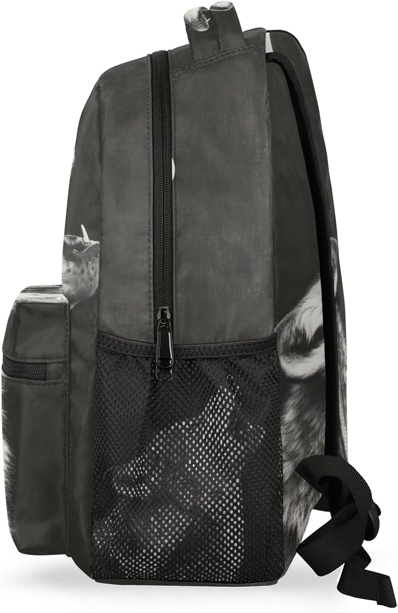 Pardick Howling Moon Wolf Backpacks for Boys Girls Kids Grey Wolf Lightweight 16 Inch School Backpack Laptop College Bookbag Travel Casual Daypack Hiking Camping Computer Rucksack Medium