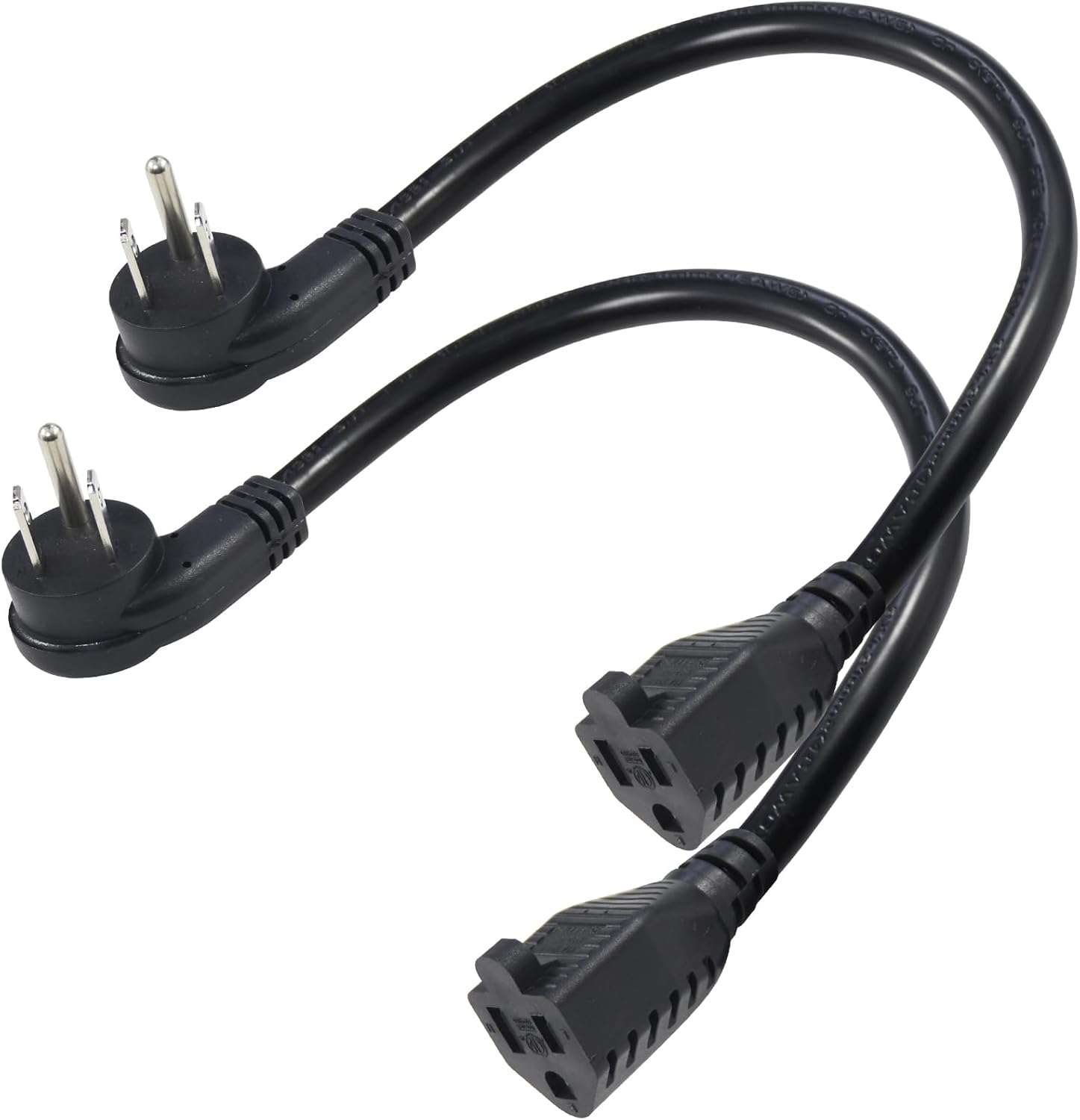 [2 Pack] 8inch Flat Plug Short Power Extension Cord - Black Low Profile Flat Plug Short 3 Prong Grounded Indoor Extension Cord,1625W 16AWG AC Small Home Appliance Extension Cord with Flat Head
