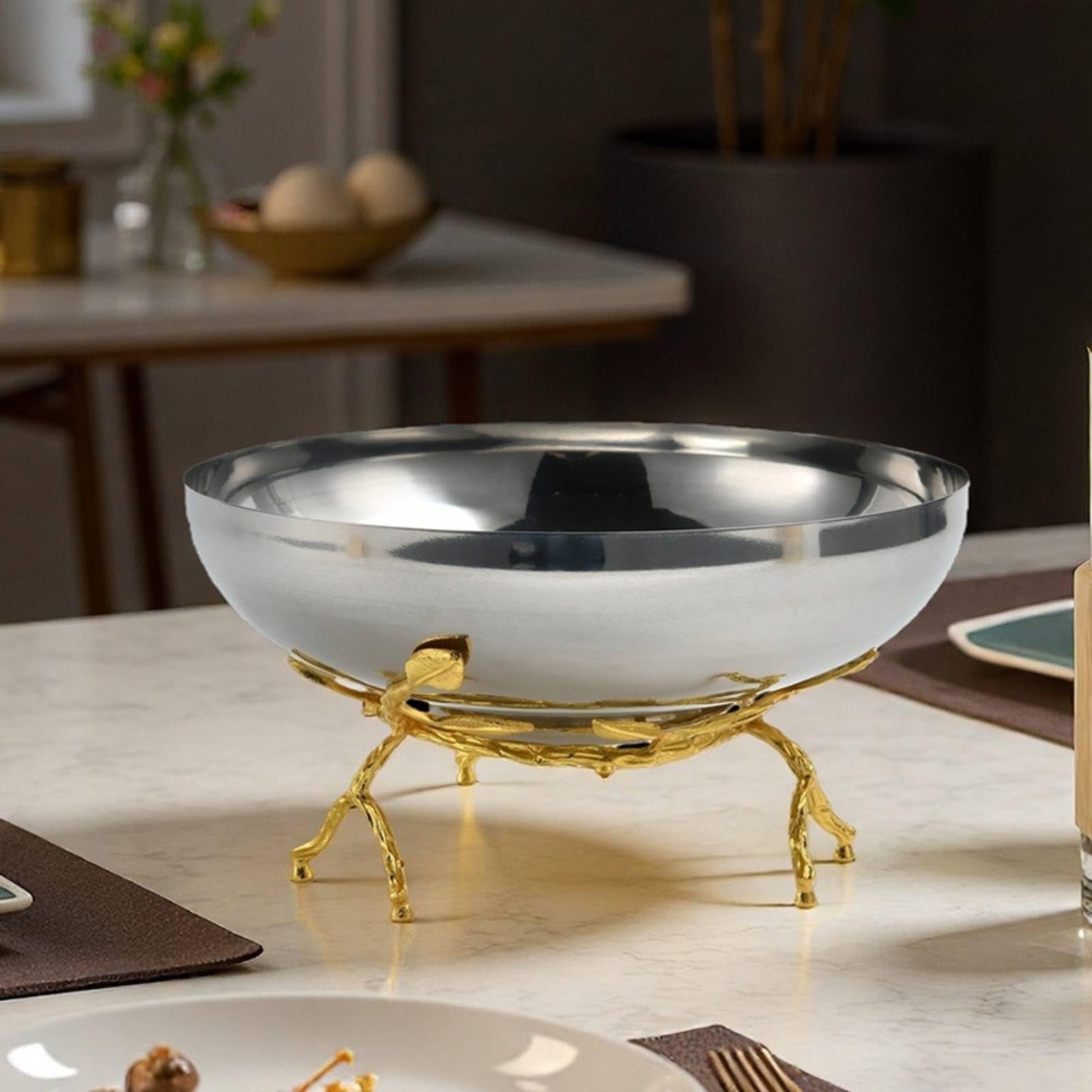 Bandeja para Servir Cuenco Decorativo Plato con Soporte Centro de Mesa Acero Inoxidable con Interior Reflectante en Estructura con Adecuada para, 250 250 130mm