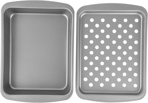 OvenStuff Horno tostador antiadherente para hornear, asar y asar, 6.5 x 1.8 x 8.5 pulgadas, juego de 2 piezas, gris