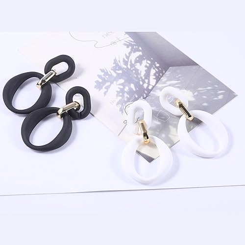Miniatura 6 de 2 pares de aretes de aro gruesos de oro para mujer, aretes de aro ovalados de acrílico de los años 70, aretes de moda de verano para mujer