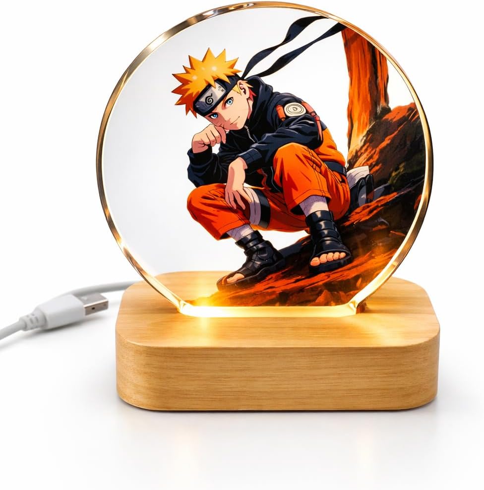 Anime Character LED Night Lamp, Crystal Acrylic 3D Illusion Decorative Table Light, USB Powered