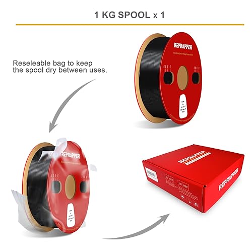 Miniatura 7 de Reprapper Filamento PVB negro para impresora 3D, filamento PLA de 0.069 in, fácil de suavizar postpulido con alcohol IPA, acabado liso de 2.2