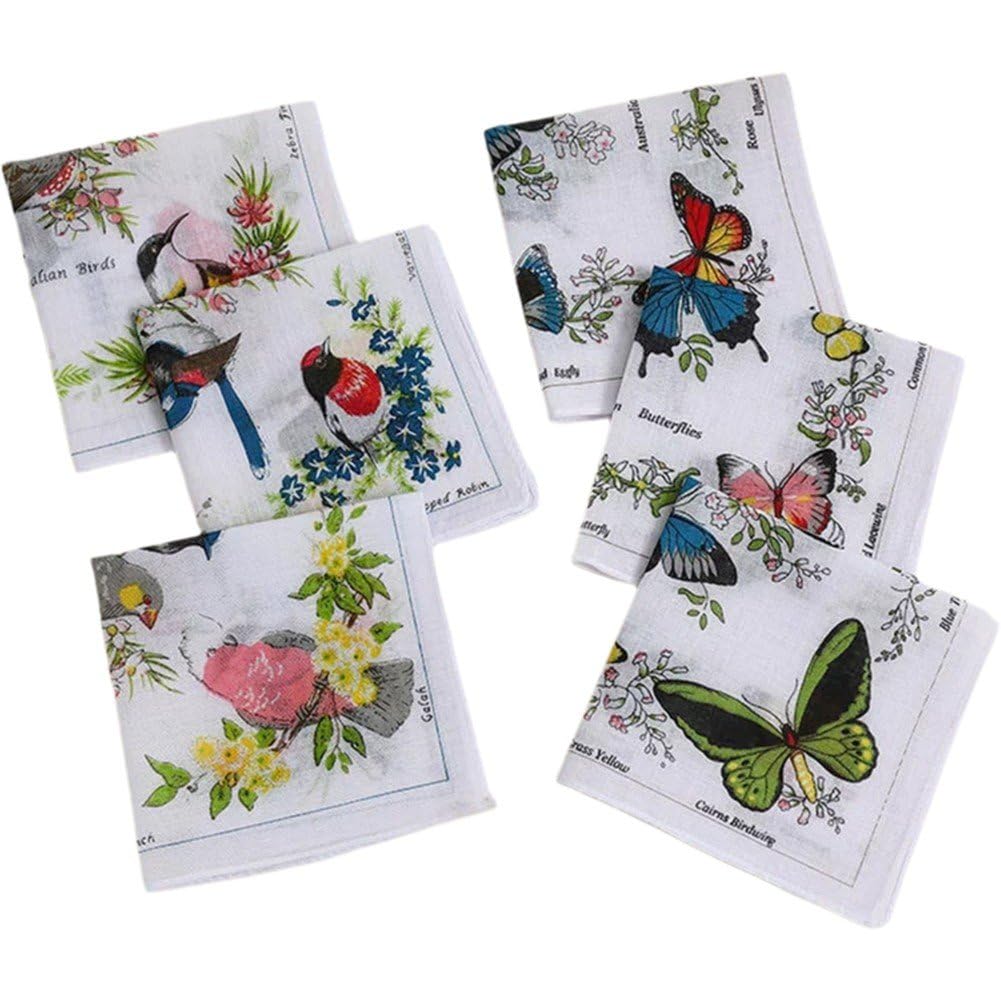 6pcs Ladies Handkerchiefs, Animal Pattern Handkerchiefs, Cotton Colorful Flower Print Hankies for for Wedding Party Supplies