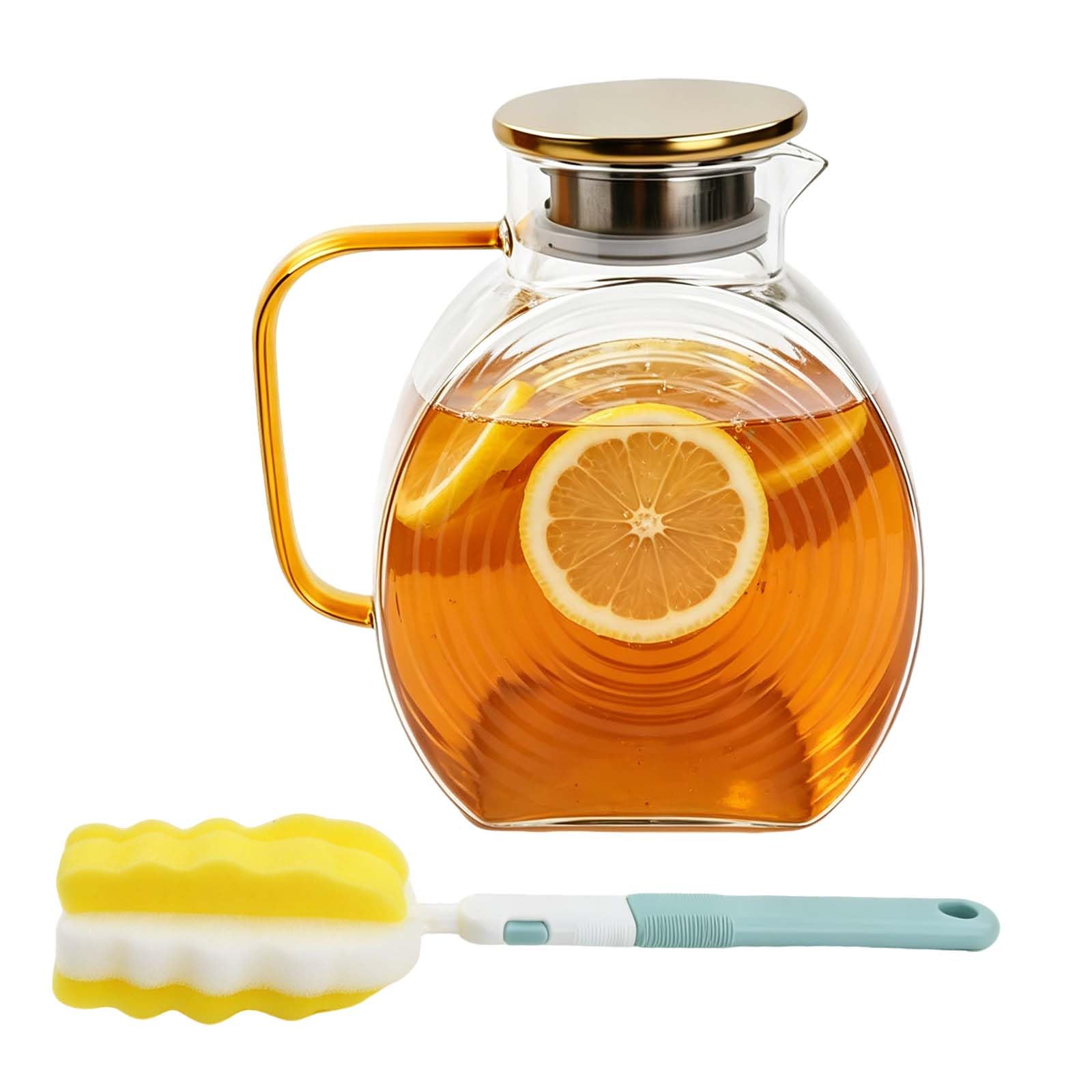 2 Liter Karaffe aus Glas mit Deckel, Borosilikatglas mit Griff, Wasserkaraffe für Kühlschranktür, Glaskaraffe für Heiße/Kalte Getränke, Wasserkrug - Eisteekrug, für Wasser, Eistee, Saft