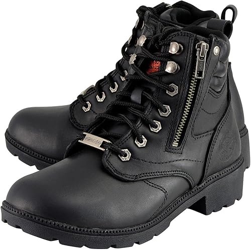 Miniatura 3 de Milwaukee Leather MBL9320 - Botas de moto negras con cordones y cremallera lateral para mujer, talla 6.5