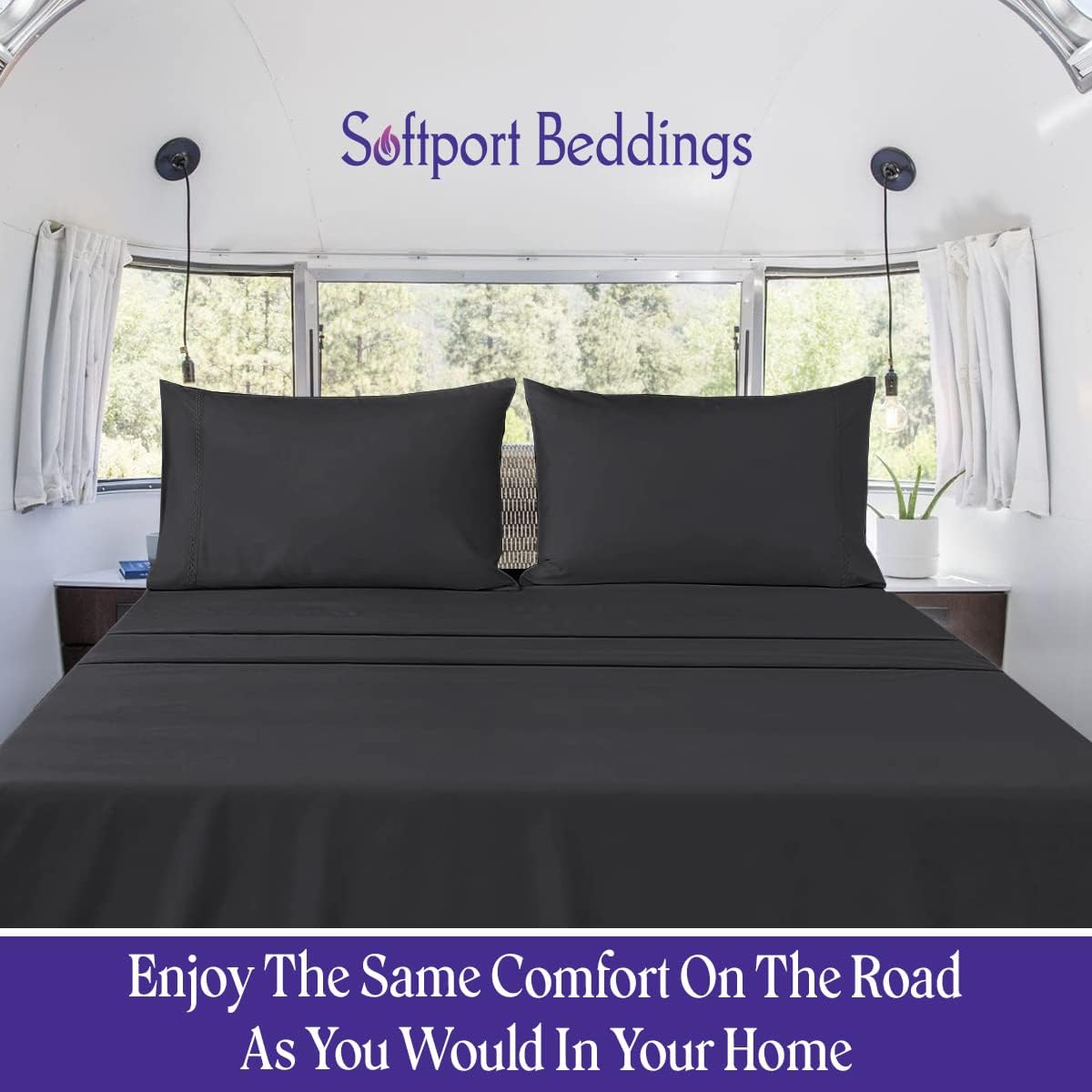 Olympic Queen/Super Queen Set 66 x 80,Camper Sheets-RV Bed Sheets- 100% Cotton Bed Sheet Set-Long Staple Egyptian Cotton fit Upto 10" Deep Mattress (Dark Grey)