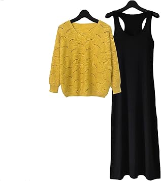 Amazon Co Jp ニットワンピースレディースフレアスカート冬ゆったりシルエット ワンピース長袖 セーター 秋冬チュニックワンピースおしゃれ 暖かい柔らかい カジュアル着痩せ エレガントハイウエストワンピ上下セット日常 部屋着 お出かけ 通勤レディースマキシスカート