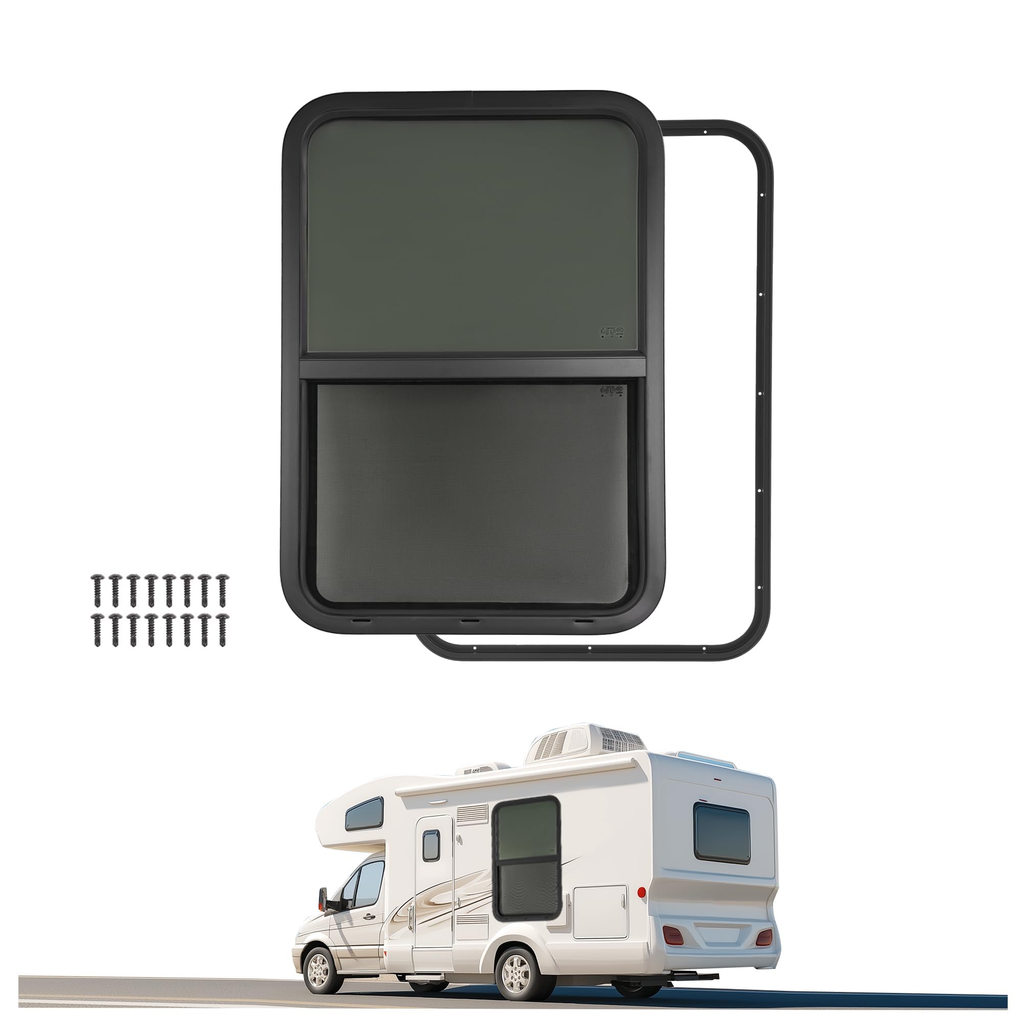 WUTIST 24" W x 36" H RV Window w/Trim Ring Vertical Slide RV Window