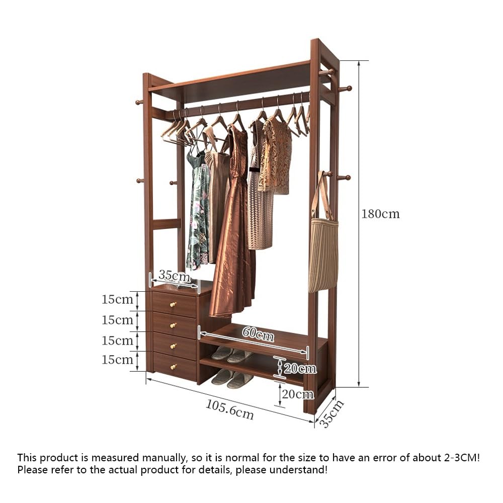 colgador de árbol Perchero de madera maciza for suelo, dormitorio, Zapatero, sala de estar, perchero con cajón, multifuncional, nuevo estilo chino, estante de almacenamiento árbol de pasillo(Wood)
