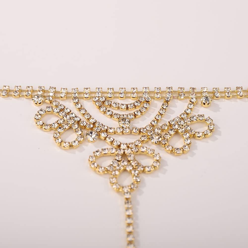 Chargances Gold Elegant Rhinestone Finger Ring Bracelet Shining Crystal Hand Chain Bracelet Wedding Party Bridal Hand Bangle Accessories (Style 1) (1) - Image 6