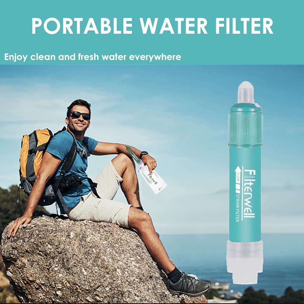 Filtri d'Acqua da Campeggio, Depuratore d'Acqua per Sopravvivenza all'aperto, Sistema di Depurazione d'Acqua Portatile, Depuratore d'Acqua di Emergenza per Escursionismo e Viaggi (Esercito Verde)