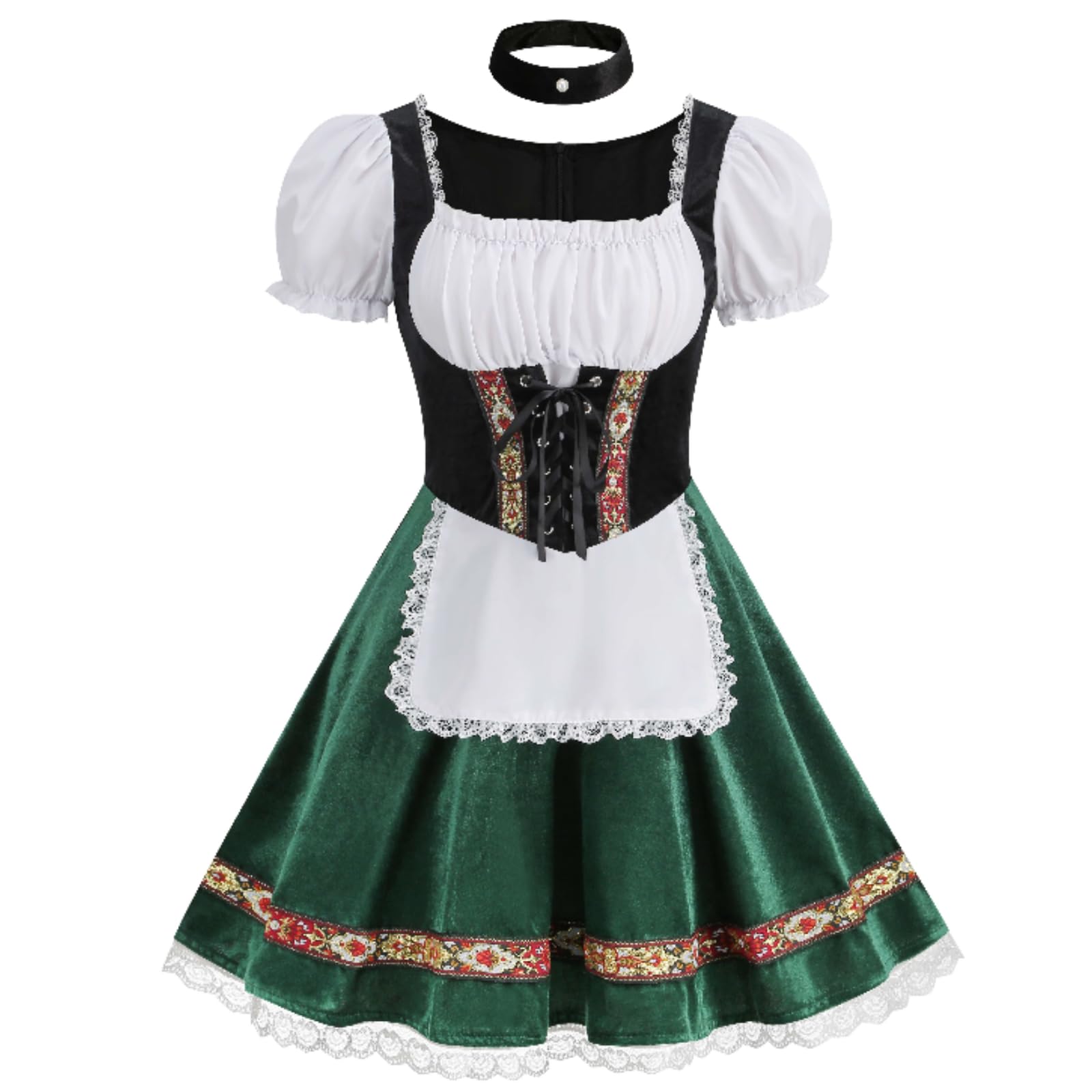 DELIVESS Women's Oktoberfest Costume, Velvet Dirndl Dress Adult German Bavarian Outfit for Halloween Carnival(Dark Green,L) — image 1