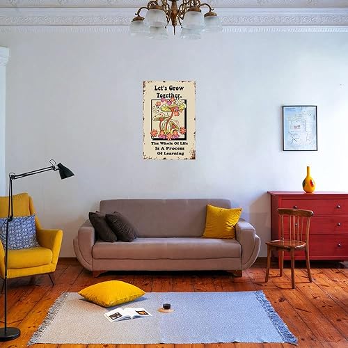 Miniatura 3 de Letrero de metal de los años 70, retro, groovy, hippie, eslogan vintage, motivacional, positivo, citas inspiradoras "Let is Grow Together para