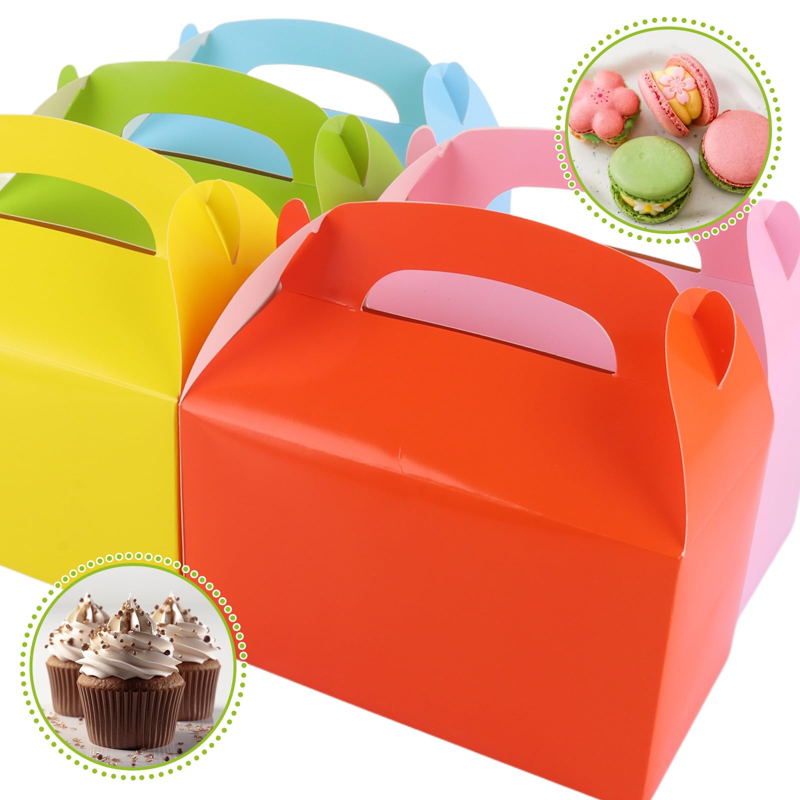 ASelected 50Pcs Party Treat Boxes 16X9X8Cm Party Favor Treat Boxes 5 Colors Gable Treat Boxes for Sweets Treats Lunch Goodie Cookie(Pink,Green,Yellow,Blue,Orange) - Image 4
