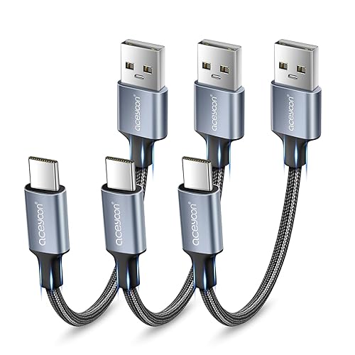 aceyoon Paquete de 3, cable USB C de 0.3 pies trenzado 3A de carga rápida, cable de carga tipo C compatible con Galaxy S8 S9 S10 S20 S21, Samsung