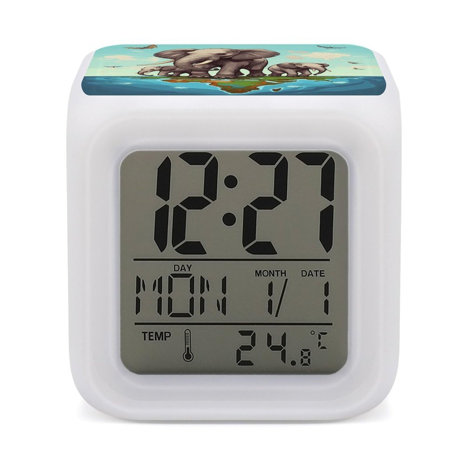 JTREHY Elephants Alarm Clock Seven Color Night Light Digital Clock Precision Reliable Alarms Clocks for Bedroom Heavy Sleepers Adults Gift for Men and Women
