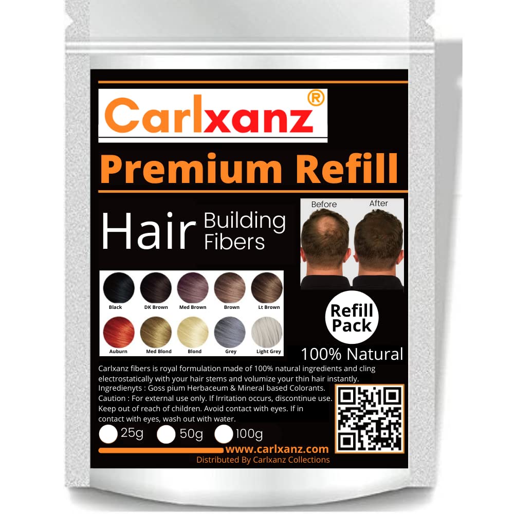 Hair Fibers Refill Powder Bag 100 Grams (BLACK) To Refilling Existing Hair Fiber Applicator Bottle, Cover Up Thinning Hair, Bald Spot & Conceal In Minute Hair Loss To Fuller Thicker Real Hair