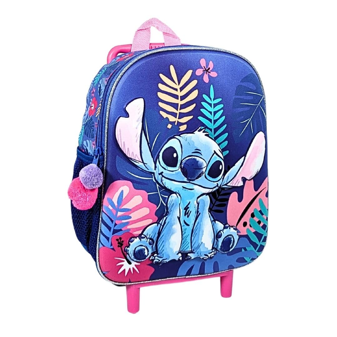 mybagstory Mochila para niña, color púrpura, para niños, escuela infantil, guardería, primaria, mochila para niña, correas ajustables, idea de regalo, 30,5 cm, ruedas, trolleys, Púrpura - Stitch -