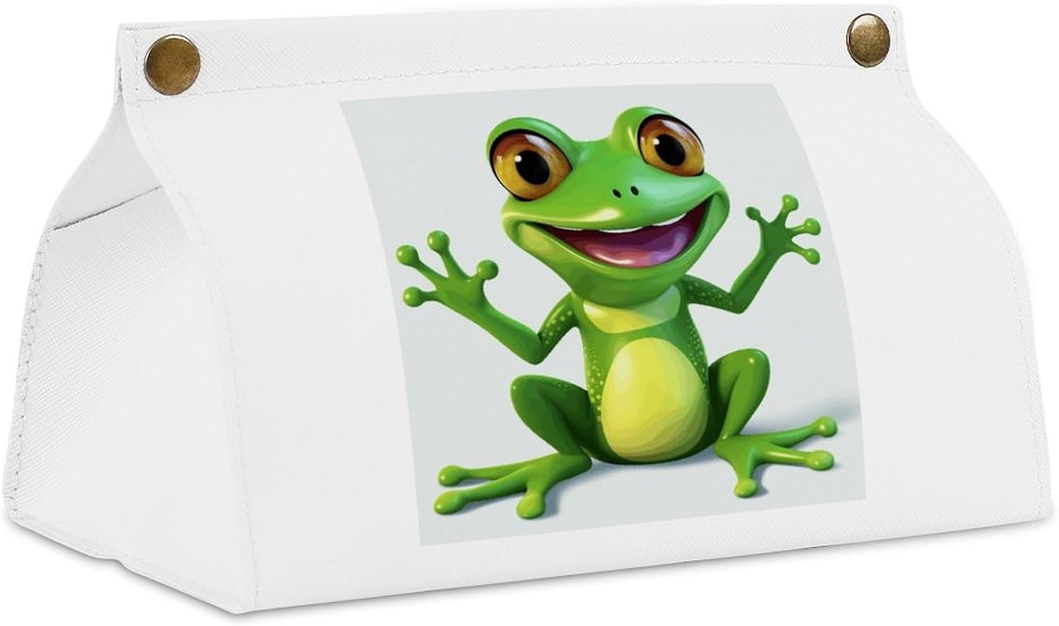 Decorative PU Tissue Paper Holder Green Frog Printed Tissue Box Cover Napkin Tissues Organizer Home Decor for Bathroom Night Stands Desk Car Dining Table