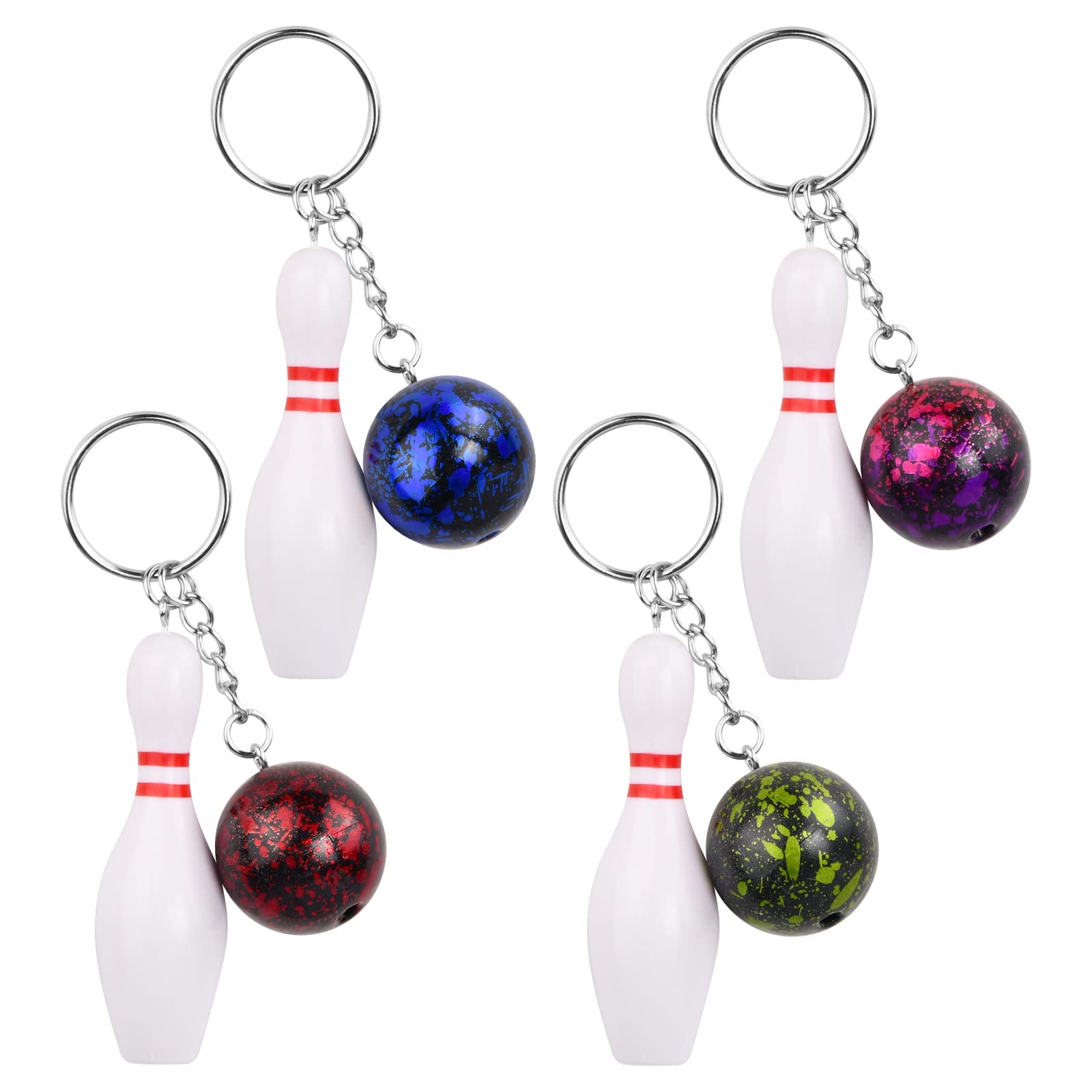 4 Pcs Kinder Bowling Party Tasche Schlüsselring, Bowling Pin Schlüsselhalter Geschenk, Sportparty Bowling Spiel Anhänger, Weiß Bowling Schlüsselanhänger Pack, Bowling Zubehör Schlüsselanhänger