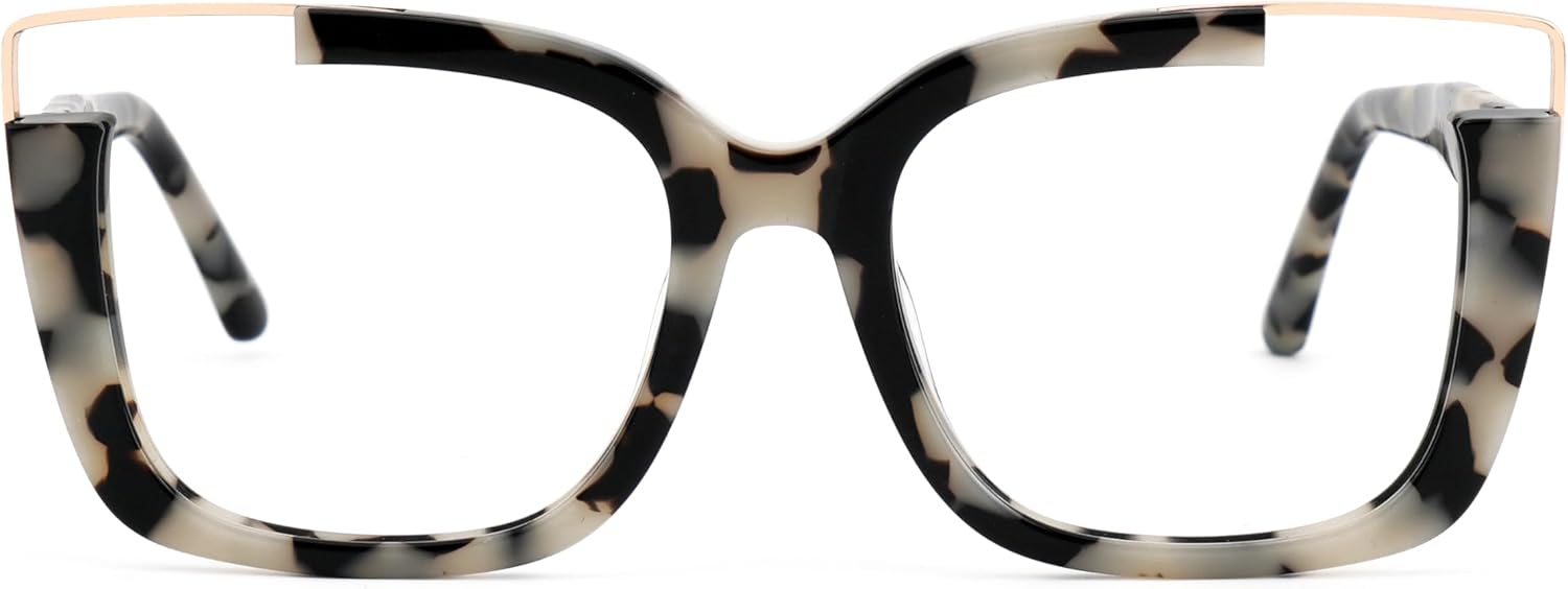 VOOGLAM Oversize Square Non Prescription Glasses Women Blue Light & UV400 Blocking Stylish Frames Acetate Computer/Phones/TV