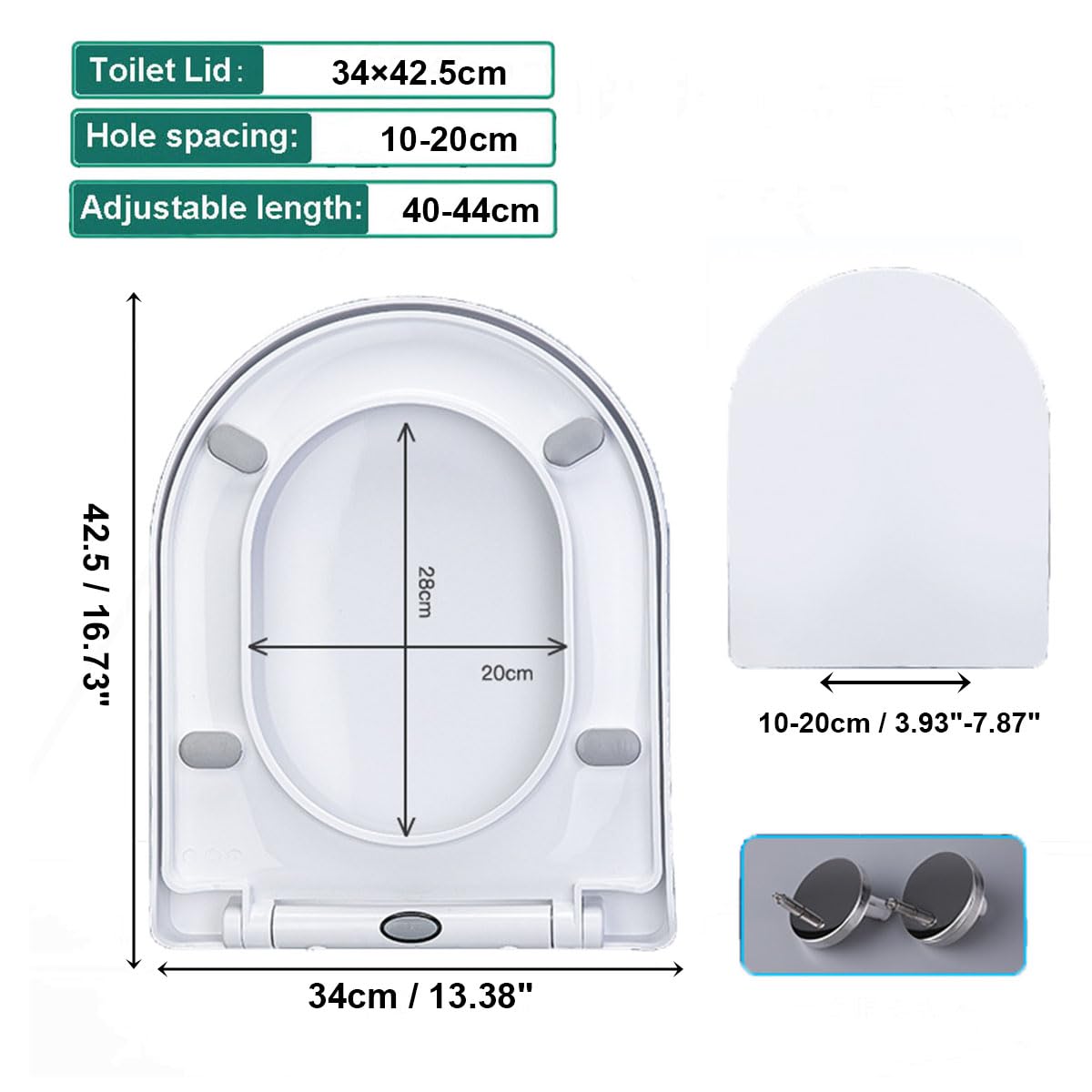 Toilettensitz mit Absenkautomatik, verstellbarer Schnellverschluss, leicht zu reinigen, moderner Badezimmerdeckel, 34 x 42,5 cm, ideal für Renovierung zu Hause, langlebiges und stilvolles Design