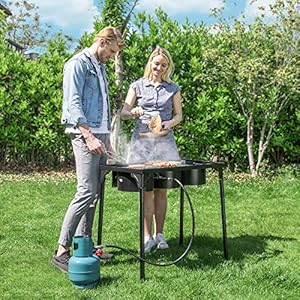 VIVOHOME 225000 BTU Outdoor 3 Burner Propane Gas Stove Heavy Duty Camping Cooker with Detachable Legs Stand Ideal for Backyard Camping and Outdoor Cooking