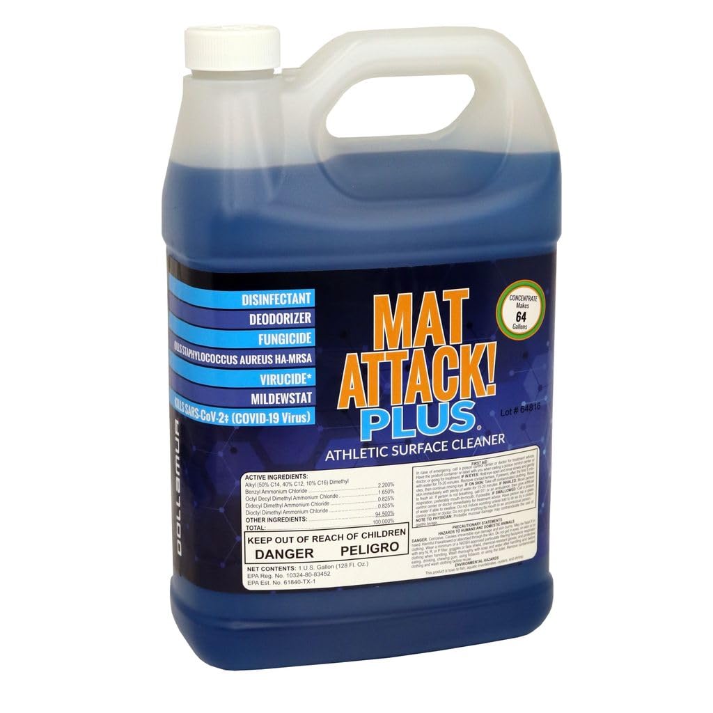 Dollamur Mat Attack! PLUS® Gym & Yoga Mat Cleaner, Hygienic Cleaner for Rubber Flooring, Wrestling Mats, and Fitness Floors-Gallon