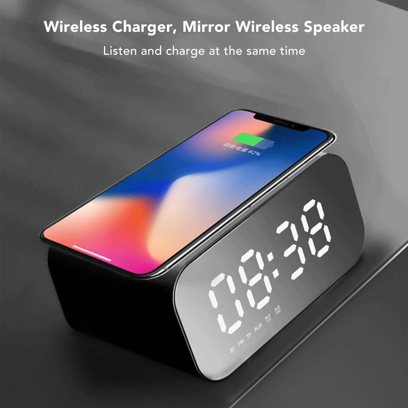 3 in 1 Charger,Speaker with Dual Alarm, FM Radio, and Sleep Timer. Compatible with AllDevices. for Bedroom, Office (Black)