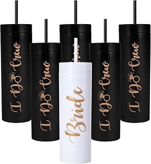 6 Pack Bride to Be Skinny Tumbler | 16 oz Bride & I Do Crew Tumblers | Bachelorette Party Cups | Engagement Wedding Gifts Bridesmaids Mugs Bachelorette Party Supplies & Games(Black)