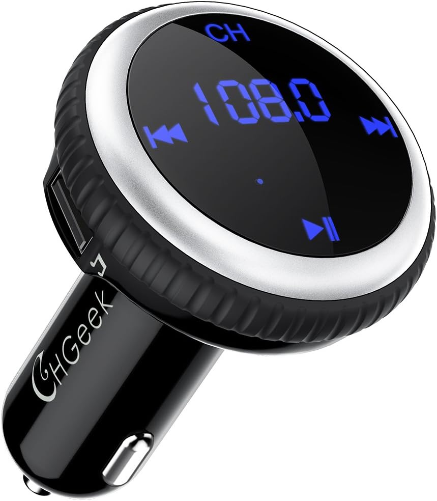 CHGeek FM Transmitter, Bluetooth Car Mp3 Player Radio Transmitter Smart Car Locator with 5V/2.1A Dual Ports USB Car Charger and LED Display Support USB Flash Drive, Hand-Free Calling, TF Card