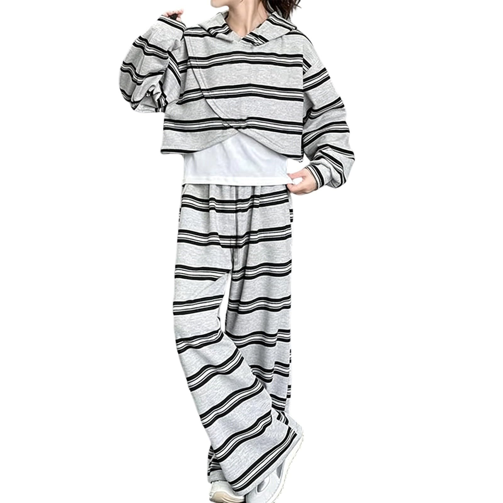 Conjunto de chándal con capucha y pantalones de pierna ancha para niñas, color negro, 9-10 años