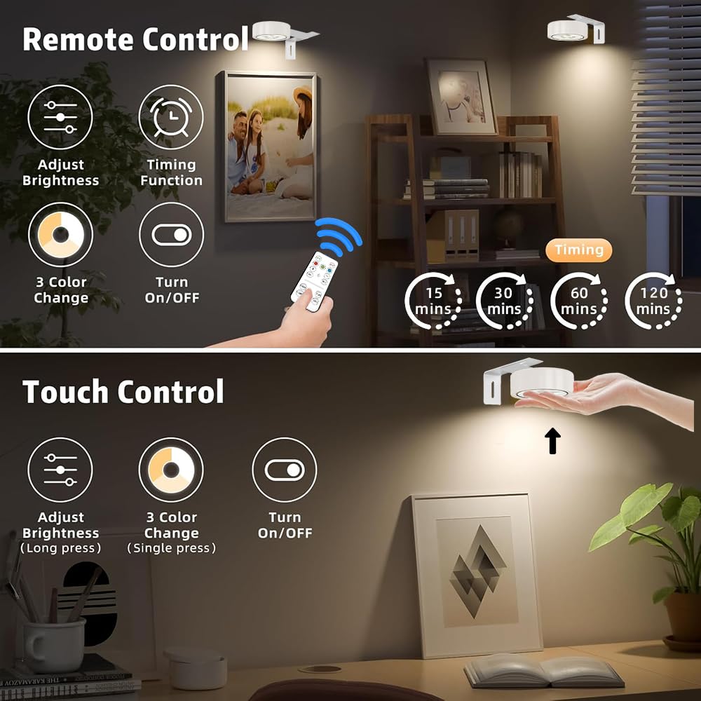 4 Lampade Da Parete Magnetiche LED Con Telecomando - Ricaricabili, Dimmerabili, 3 Temperature Colore Per Vetrine E Soggiorno - 2