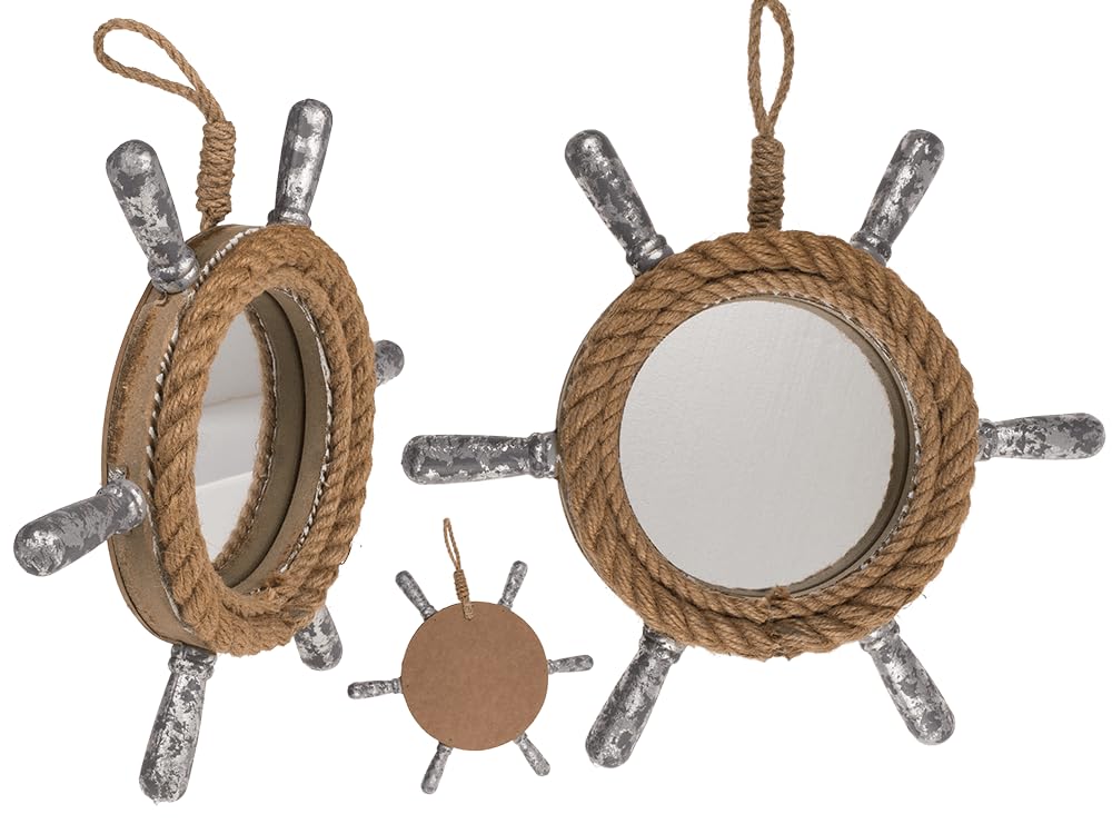Out of the blue Wooden oar with mirror, approx. 32 x 47 cm, with jute ribbon for hanging