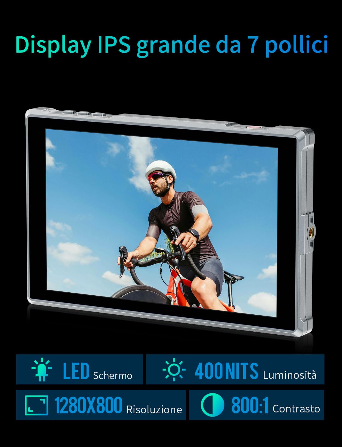 FEELWORLD FW759PRO 7 Pollici 400nit Monitor da Campo touchscreen Ingresso/uscita HDMI 4K e monitoraggio della forma d'onda per videografi e creatori di contenuti con con batteria da 2200 mAh e borsa