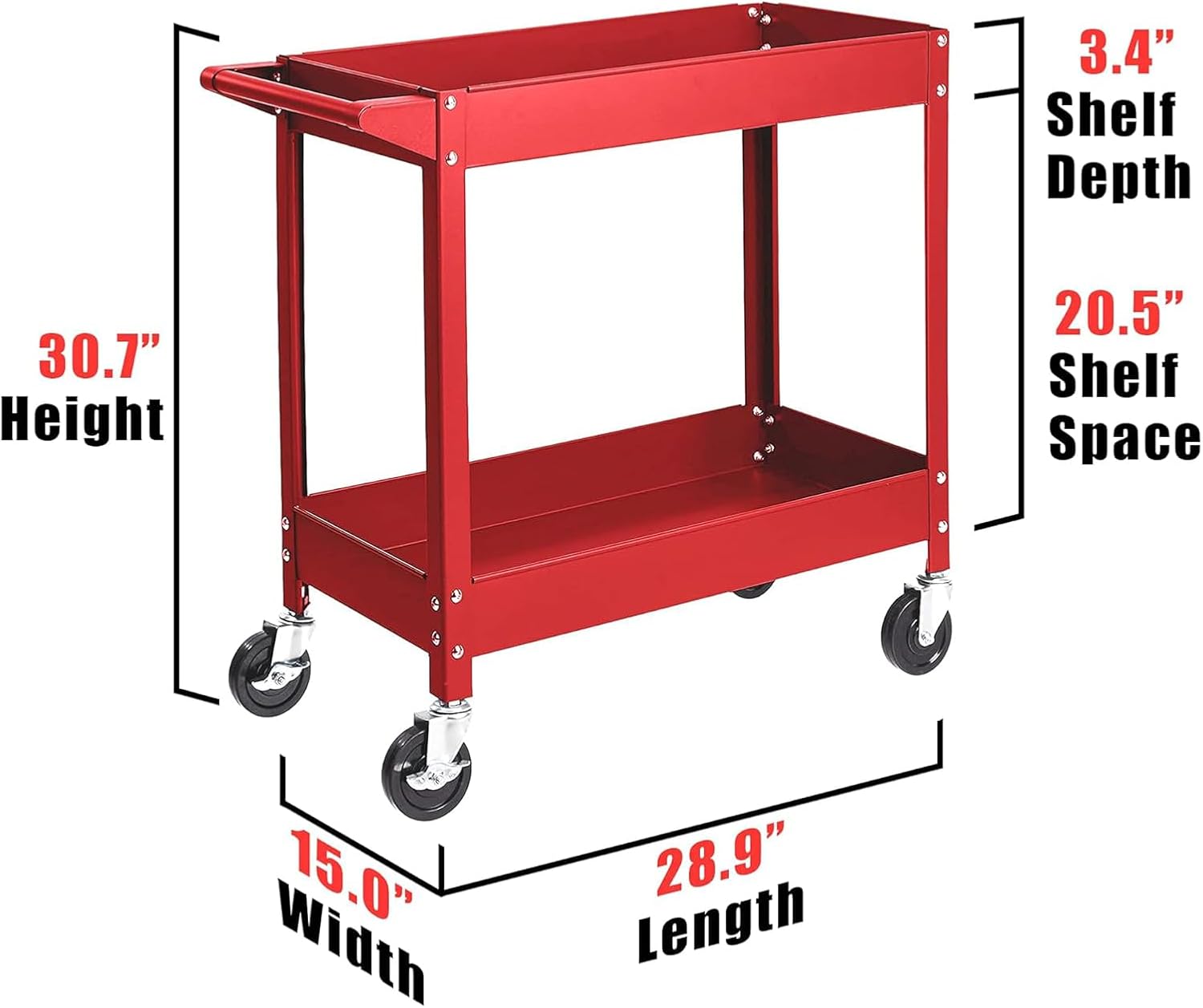 Torin Service Utility Cart Heavy Duty 2 Shelf Tier 300 LBs Rolling Trolley Storage Organizer for Garage Warehouse Workshop, APTC304B , Red 2 Shelves Red