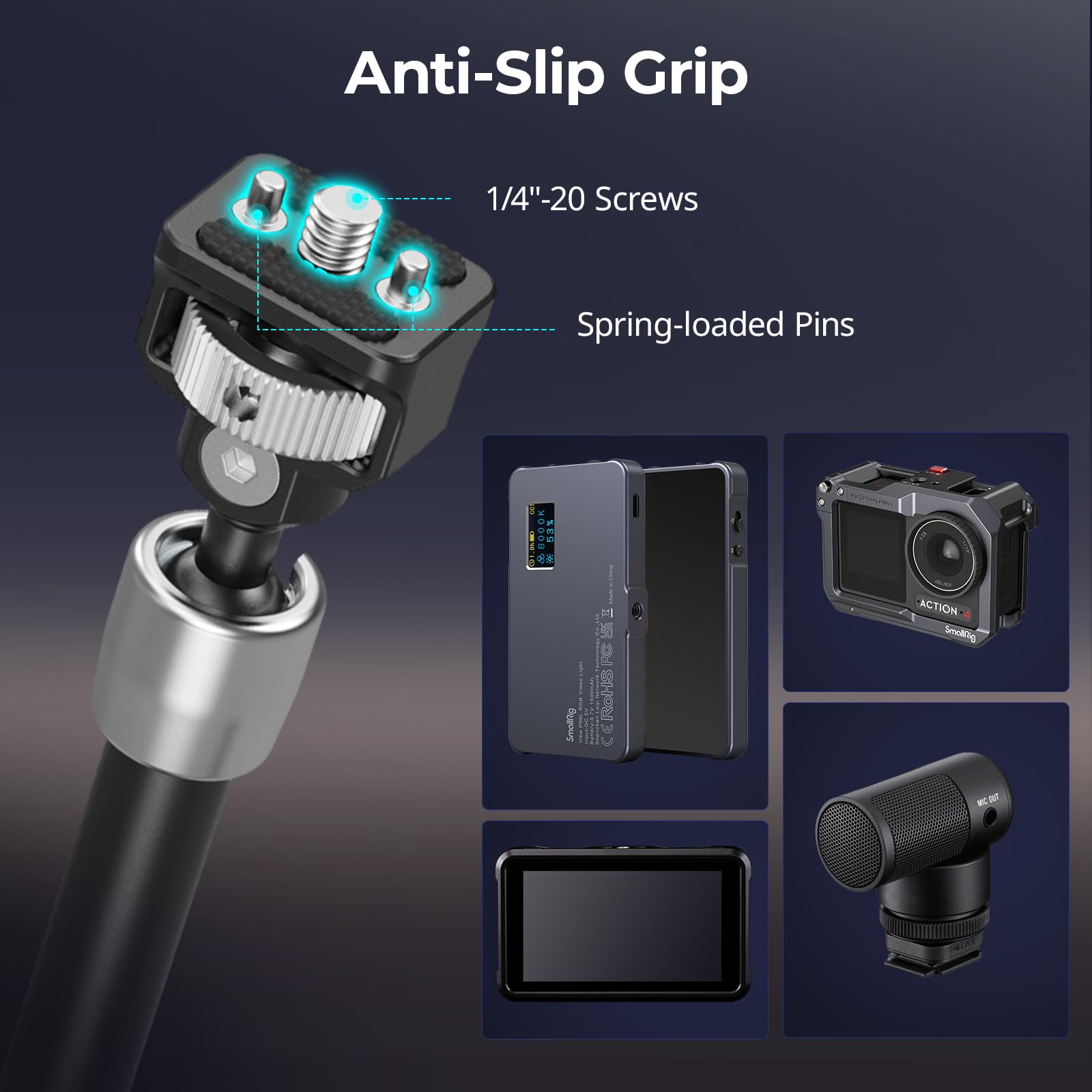 SMALLRIG 11'' Braccio Magico con viti da 1/4"-20 e Perni a Molla, Capacità di Carico 1,5kg, Doppia Testa Sferica 360°, Design Antiscivolo per Fotocamere/ Luci/ Monitor/ Microfoni/ Telefoni - 5309