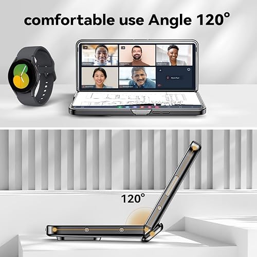 Vista 3 de Funda para Samsung Galaxy z-Fold-5: Funda transparente para teléfono con protección de bisagra de cubierta completa, funda transparente con Negro