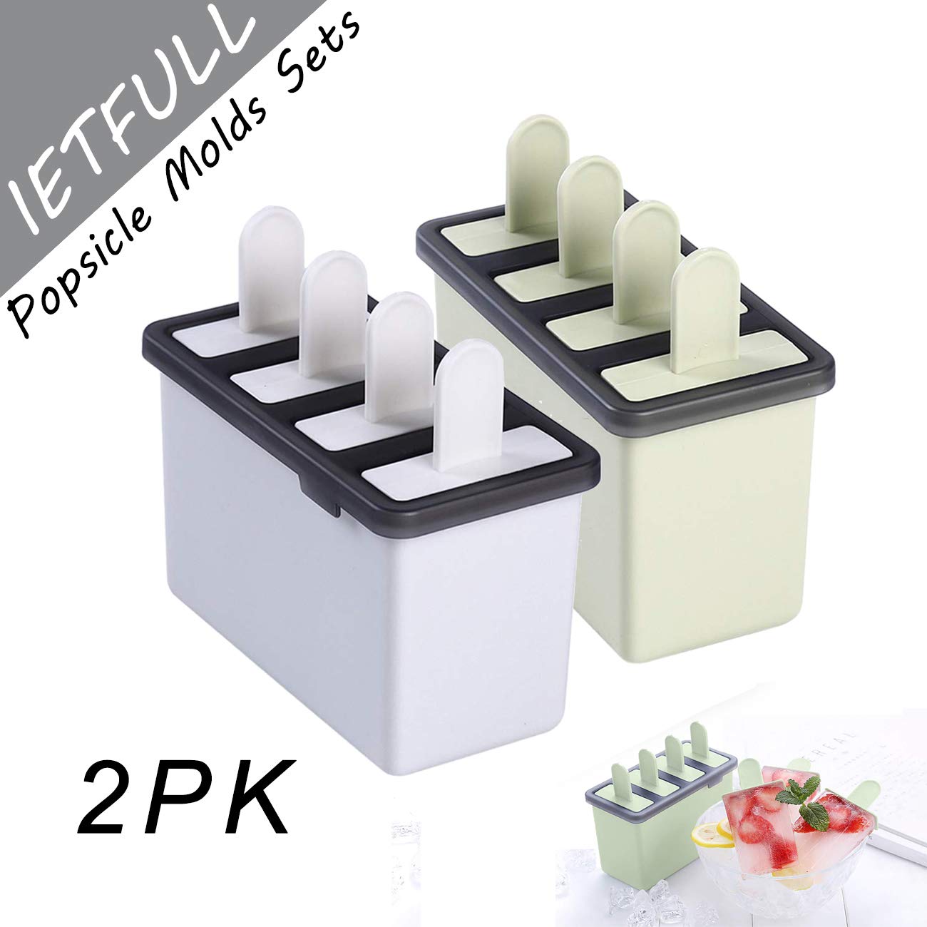 Popsicle Molds Sets 8 Ice Pop Makers for Kids Popsicle Sticks Durable DIY Frozen Ice Cream Pop Molds for Kids, BPA Free, Dishwasher Safe(2 Sets)