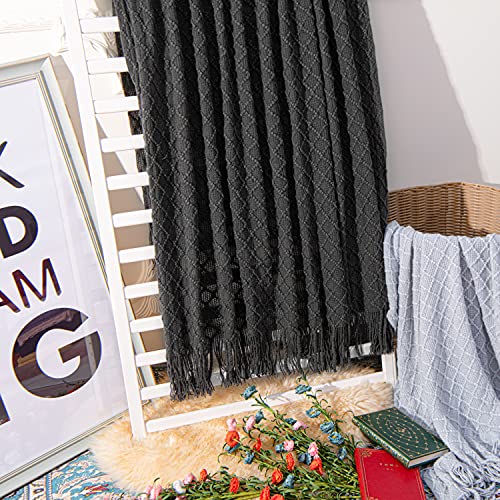 Ntbay Acrylic Knitted Throw Blanket, Lightweight And Soft Cozy Decorative Woven Blanket With Tassels For Travel, Couch, Bed, Sofa, 51X67 Inches, Dark Grey Checkered #TOP5