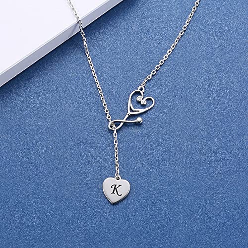 Nurse Stethoscope Necklace for Women - 925 Sterling Silver Initial Letter Doctor Stethoscope Pendant Doctor Nurse Medical Student Back to School College Jewelry Gift3