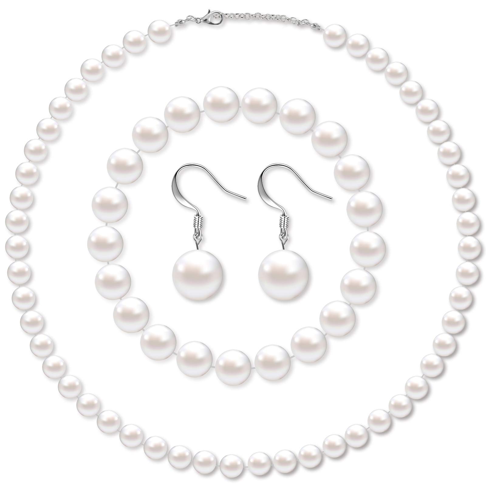 YaomiaoFaux Pearl Jewelry Set Simulated Pearl Necklace Bracelet Earrings for Women Girls