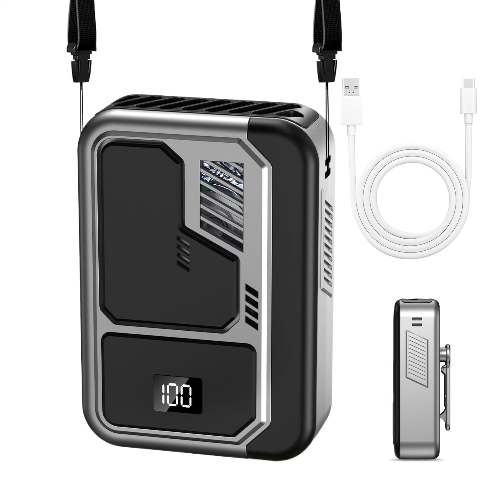 Ventilateur de taille portable à clipser rechargeable avec écran numérique 3 vitesses