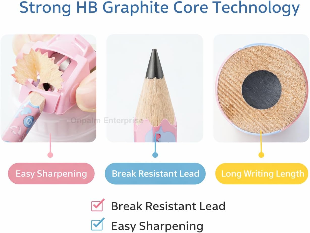 Cute Cartoon HB Pencils for Kids (24 PCS) with Storage Case, Dark Writing Break Resistant Lead, Triangle Grip School Pencils for Writing Drawing Homework Return Gift Set